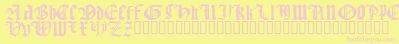 GothicTextureQuadrata-fontti – vaaleanpunaiset fontit keltaisella taustalla