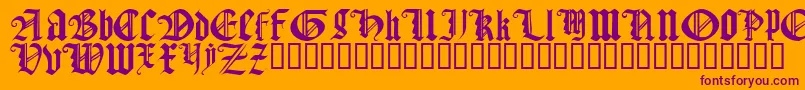 GothicTextureQuadrata-Schriftart – Violette Schriften auf orangefarbenem Hintergrund
