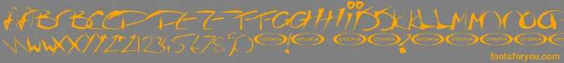 フォントThegurufont – オレンジの文字は灰色の背景にあります。
