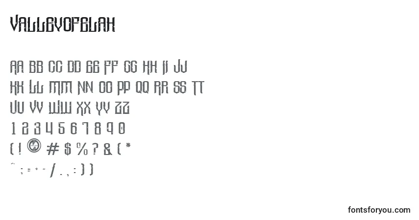 A fonte Valleyofelah (112353) – alfabeto, números, caracteres especiais