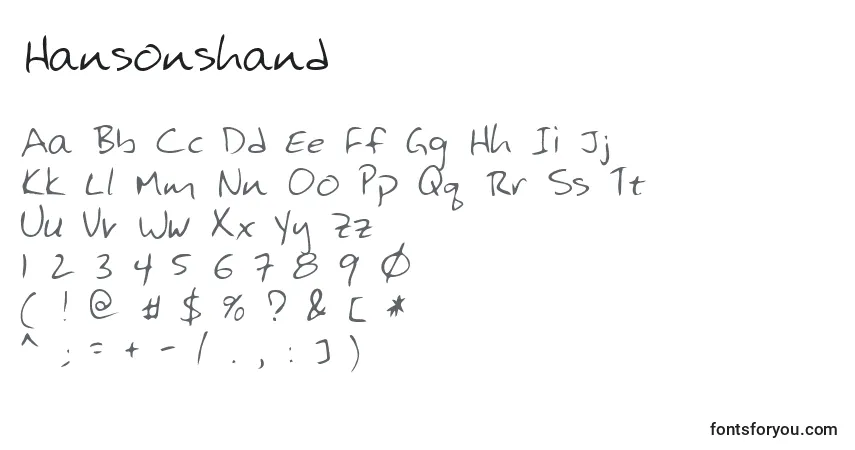 Шрифт Hansonshand – алфавит, цифры, специальные символы