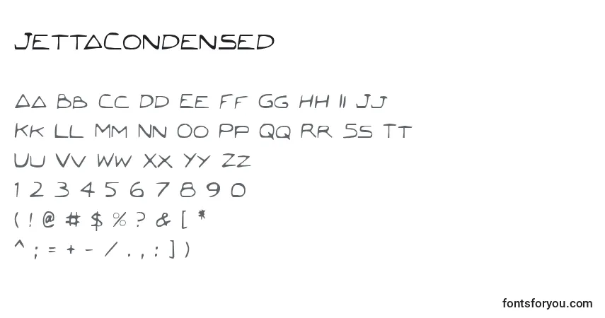 A fonte JettaCondensed – alfabeto, números, caracteres especiais