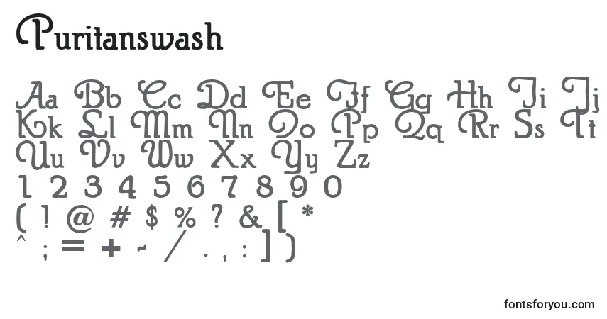 Schriftart Puritanswash – Alphabet, Zahlen, spezielle Symbole