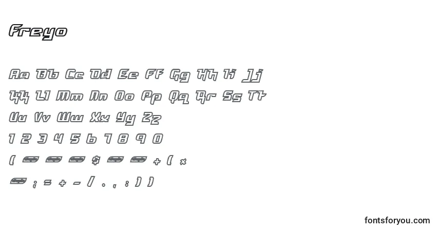 A fonte Freyo – alfabeto, números, caracteres especiais