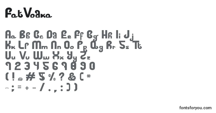 Schriftart FatVodka – Alphabet, Zahlen, spezielle Symbole