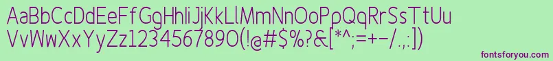 Finenessprolightcond-fontti – violetit fontit vihreällä taustalla