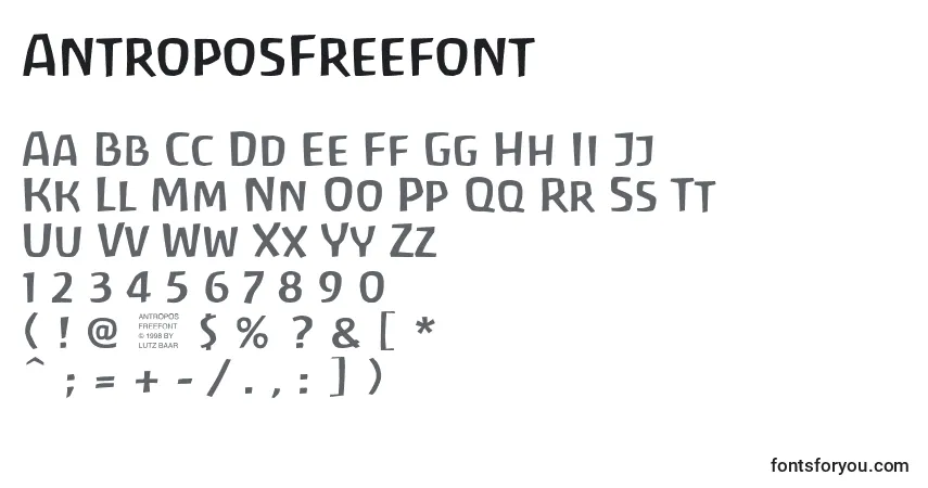A fonte AntroposFreefont – alfabeto, números, caracteres especiais