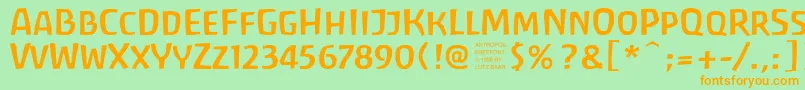 フォントAntroposFreefont – オレンジの文字が緑の背景にあります。