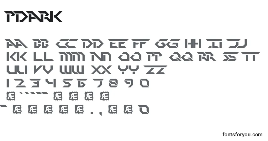 Schriftart Pdark – Alphabet, Zahlen, spezielle Symbole