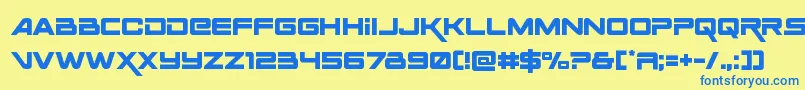 フォントSpaceranger – 青い文字が黄色の背景にあります。