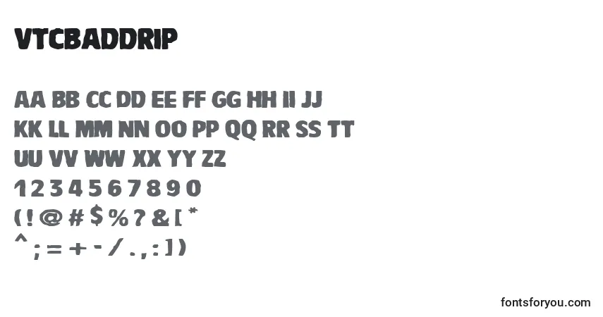 Czcionka VtcBaddrip – alfabet, cyfry, specjalne znaki
