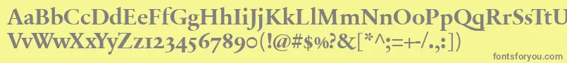 Fonte SabonnextLtBoldOldStyleFigures – fontes cinzas em um fundo amarelo