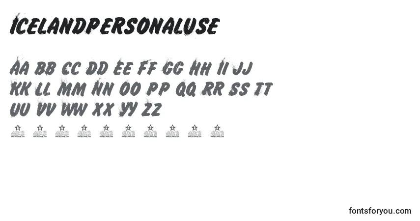 Czcionka IcelandPersonalUse – alfabet, cyfry, specjalne znaki