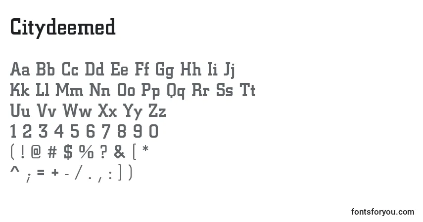 A fonte Citydeemed – alfabeto, números, caracteres especiais