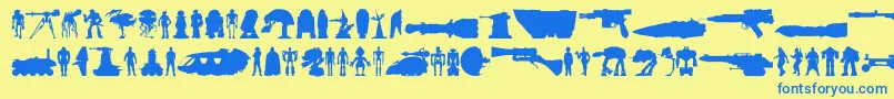Starwars-Schriftart – Blaue Schriften auf gelbem Hintergrund