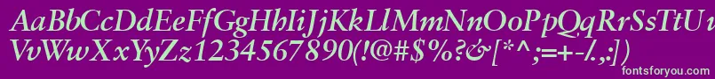 Garamondretrospectivessk ffy-Schriftart – Grüne Schriften auf violettem Hintergrund