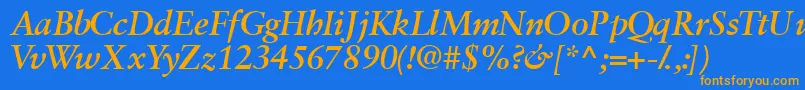 フォントGaramondretrospectivessk ffy – オレンジ色の文字が青い背景にあります。