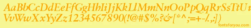 フォントGaramondretrospectivessk ffy – オレンジの文字が黄色の背景にあります。