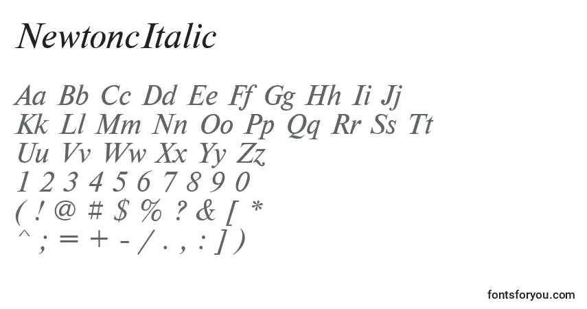 Schriftart NewtoncItalic – Alphabet, Zahlen, spezielle Symbole