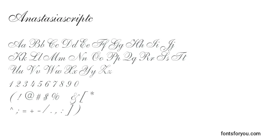 Schriftart Anastasiascriptc – Alphabet, Zahlen, spezielle Symbole