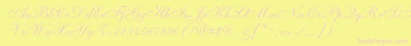 Anastasiascriptc-fontti – vaaleanpunaiset fontit keltaisella taustalla