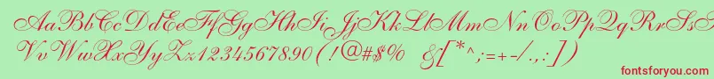 Anastasiascriptc-fontti – punaiset fontit vihreällä taustalla