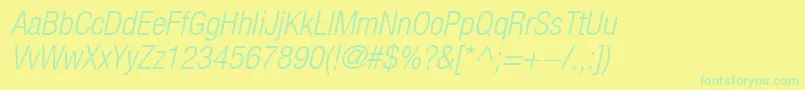 Fonte HelveticaLt47LightCondensedOblique – fontes verdes em um fundo amarelo