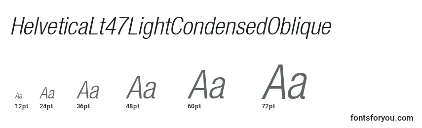 Размеры шрифта HelveticaLt47LightCondensedOblique