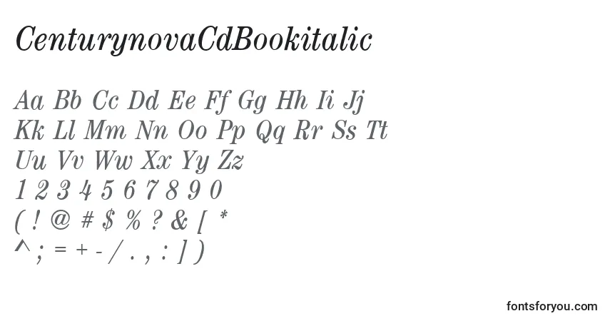 Czcionka CenturynovaCdBookitalic – alfabet, cyfry, specjalne znaki