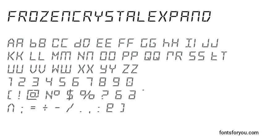 Schriftart Frozencrystalexpand – Alphabet, Zahlen, spezielle Symbole