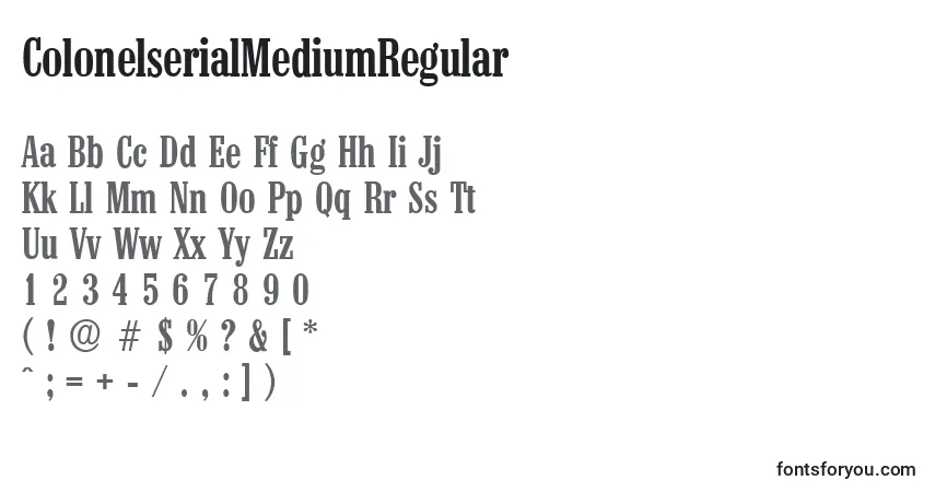 A fonte ColonelserialMediumRegular – alfabeto, números, caracteres especiais