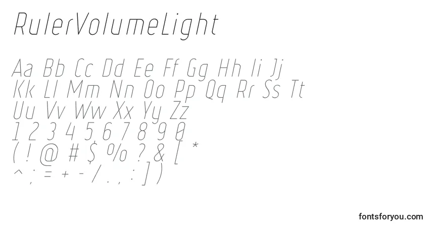 Czcionka RulerVolumeLight – alfabet, cyfry, specjalne znaki