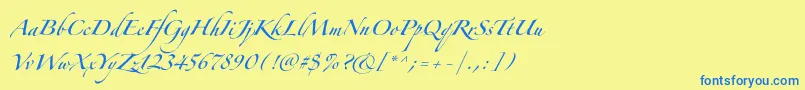 フォントZapfinoforteltpro – 青い文字が黄色の背景にあります。