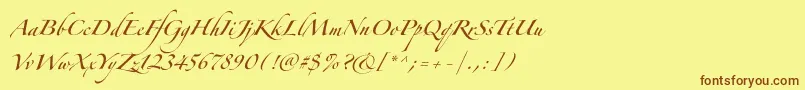 フォントZapfinoforteltpro – 茶色の文字が黄色の背景にあります。