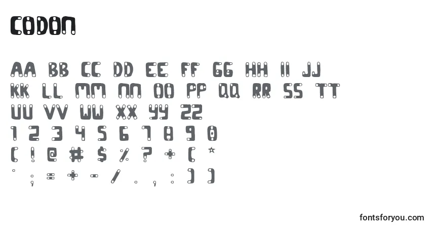 Schriftart Codon – Alphabet, Zahlen, spezielle Symbole