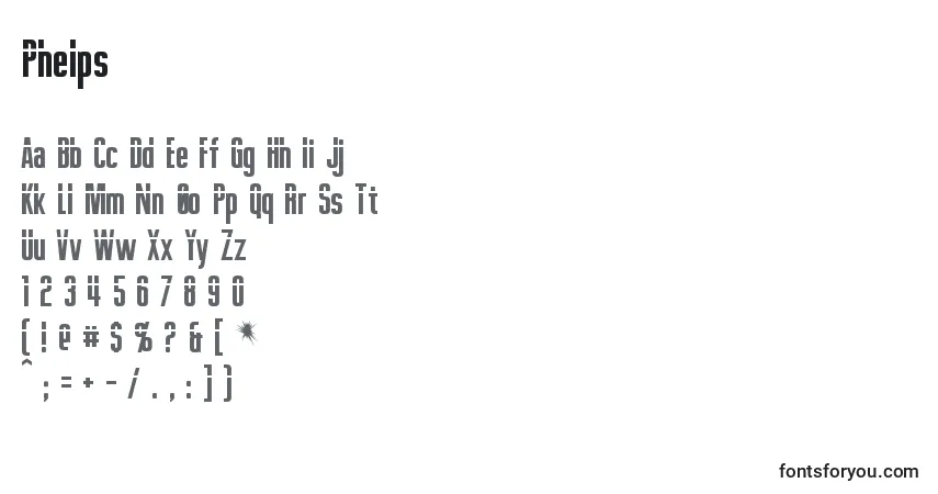 Czcionka Phelps – alfabet, cyfry, specjalne znaki