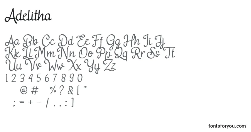 Schriftart Adelitha (112436) – Alphabet, Zahlen, spezielle Symbole