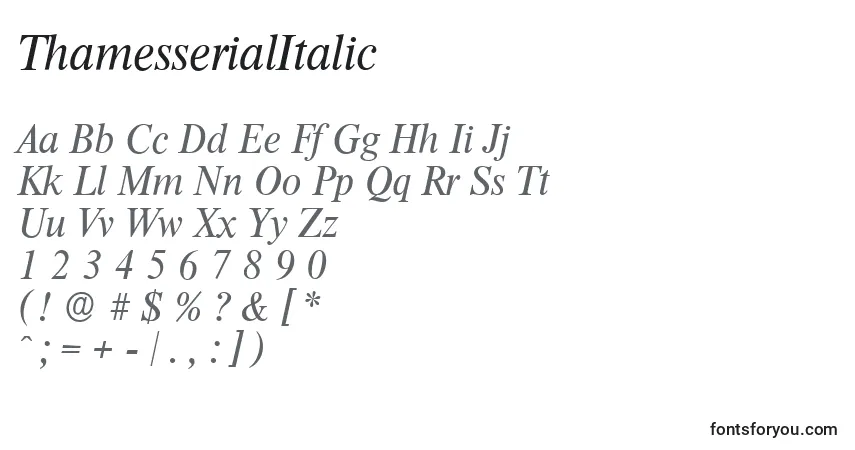 A fonte ThamesserialItalic – alfabeto, números, caracteres especiais