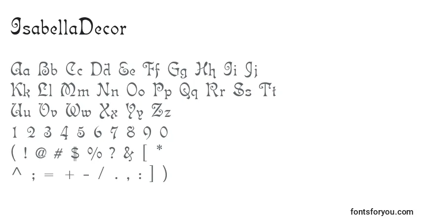 Schriftart IsabellaDecor – Alphabet, Zahlen, spezielle Symbole