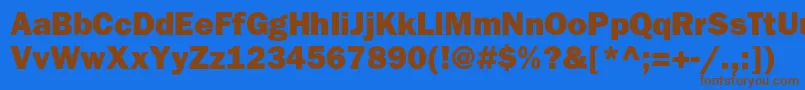 フォントBloknotheavyc – 茶色の文字が青い背景にあります。