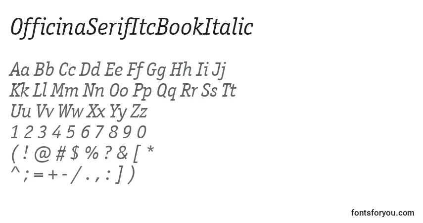 Schriftart OfficinaSerifItcBookItalic – Alphabet, Zahlen, spezielle Symbole