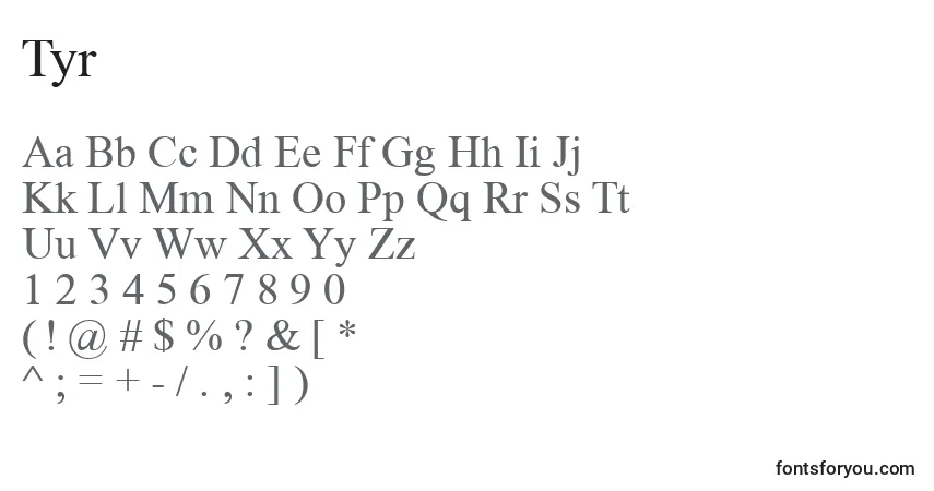 Czcionka Tyr – alfabet, cyfry, specjalne znaki
