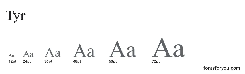 Размеры шрифта Tyr