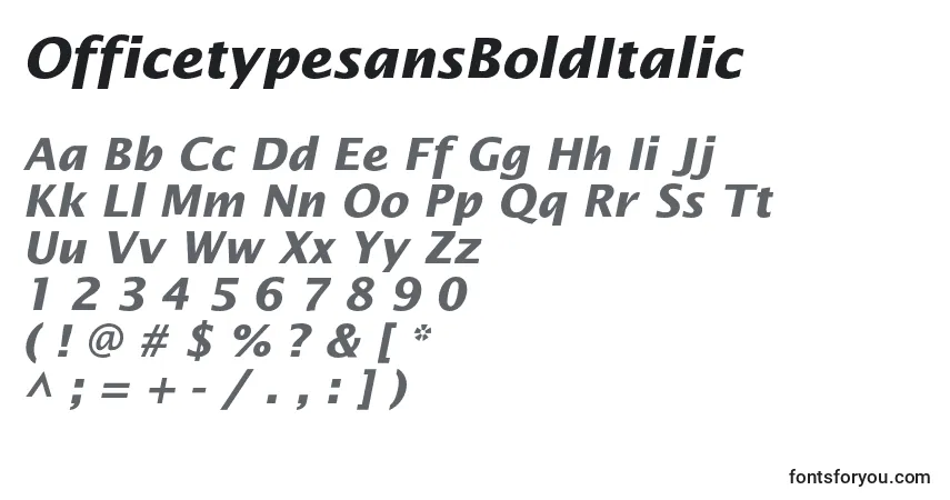 A fonte OfficetypesansBoldItalic – alfabeto, números, caracteres especiais