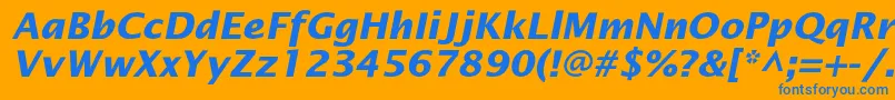 Fonte OfficetypesansBoldItalic – fontes azuis em um fundo laranja