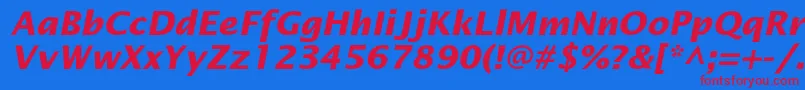 Fonte OfficetypesansBoldItalic – fontes vermelhas em um fundo azul