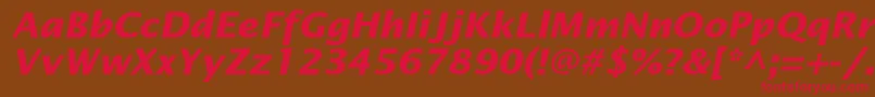OfficetypesansBoldItalic-fontti – punaiset fontit ruskealla taustalla