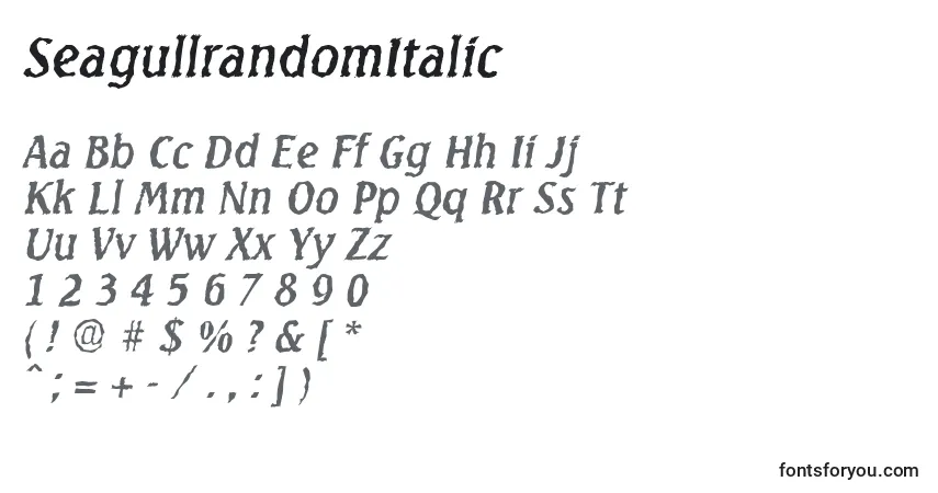 Schriftart SeagullrandomItalic – Alphabet, Zahlen, spezielle Symbole
