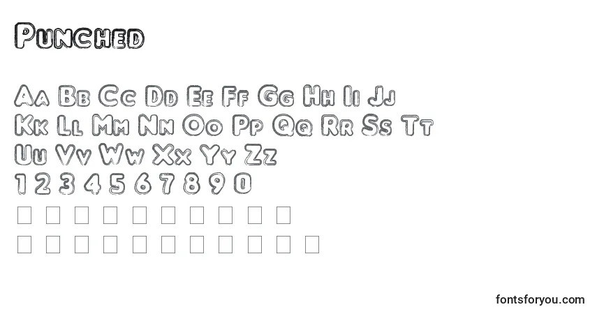 Czcionka Punched – alfabet, cyfry, specjalne znaki