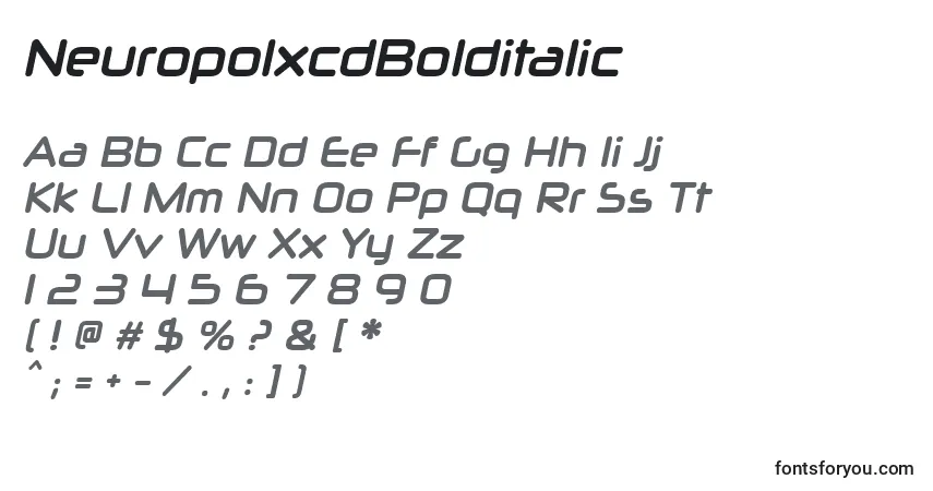 Schriftart NeuropolxcdBolditalic – Alphabet, Zahlen, spezielle Symbole
